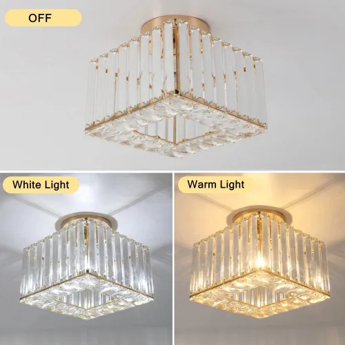 Miniatura 5 de Moderna lámpara de techo de cristal, iluminación semiempotrada con acabado dorado LED con base E26/27 para dormitorio, entrada, vestíbulo, pasillo