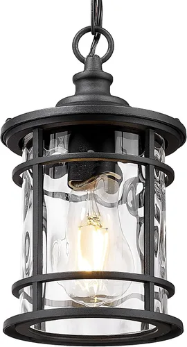 Miniatura 7 de Emliviar Lámpara colgante moderna para exteriores - Luz colgante para porche con pantalla de vidrio semillado en acabado negro, XE229H-S BK