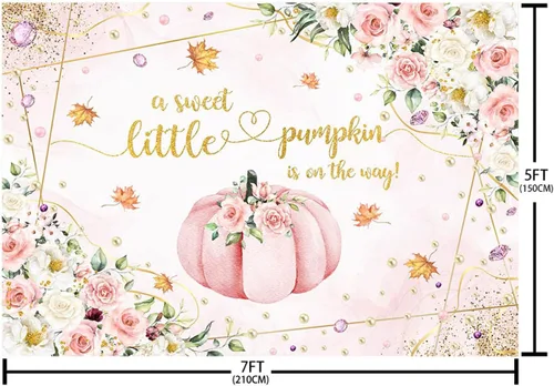 Miniatura 5 de AIBIIN Telón de fondo de calabaza para baby shower de 7 x 5 pies para niñas, calabaza rosa floral, baby shower, fondo de fotografía de otoño