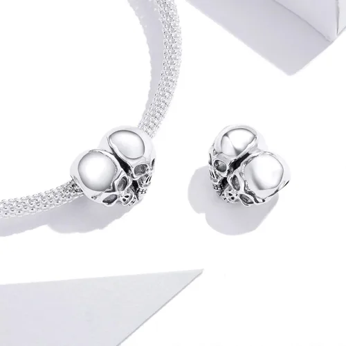 Miniatura 4 de Pulseras de plata de ley 925 para mujer, cuentas de calavera de Halloween, para pulseras Pandora y amigas (dijes de calavera plateada), Cristal