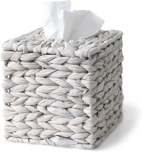 Miniatura 10 de Funda cuadrada de mimbre para caja de pañuelos, cajas de pañuelos faciales, caja de servilletas tejida a mano para baño, dormitorio, oficina, mesa