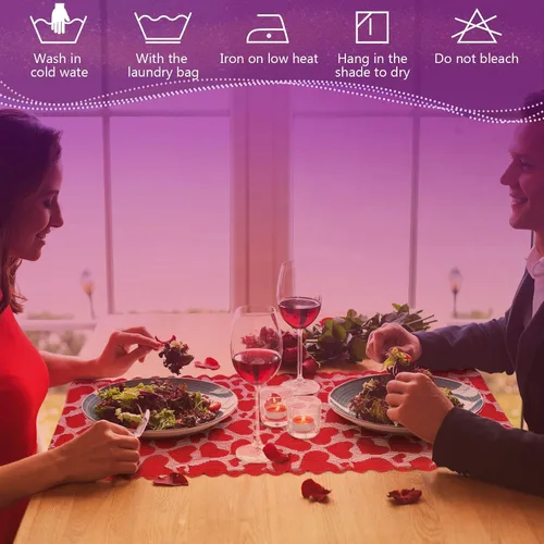 Miniatura 6 de Boao Camino de mesa de encaje con corazón de San Valentín bordado rojo corazón para decoración de mesa de boda, propuesta de velas, cena