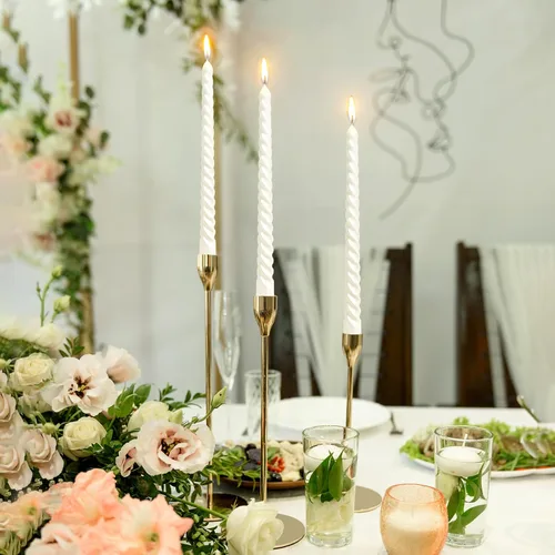 Miniatura 8 de Juego de velas cónicas en espiral de color blanco metálico de 10 pulgadas para decoración navideña, paquete de 12 velas trenzadas sin perfume, velas