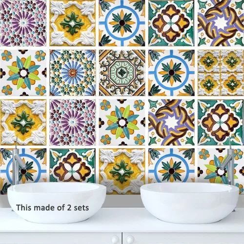 Miniatura 14 de AILEGOU Juego de 20 calcomanías para azulejos de despegar y pegar, vinilo impermeable, autoadhesivo, removible, para baño y cocina, 6 x 6 pulgadas