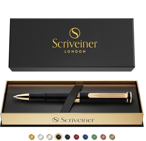 Miniatura 9 de Scriveiner Bolígrafo de Bola Negro EDC de Lujo, Impresionante Bolígrafo de Bola de Bolsillo con Acabado de Oro Real, Gran Regalo para Hombres