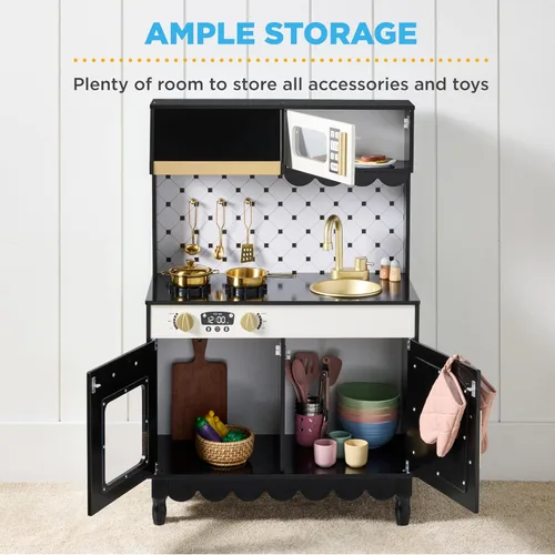Miniatura 2 de Best Choice Products Juego de cocina para niños pequeños, casa de campo de madera para niños con 5 accesorios, almacenamiento de juguetes, borde