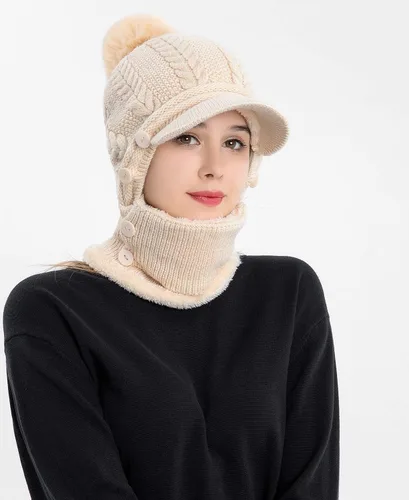 Miniatura 6 de HUAMULAN Gorro de invierno de una pieza para mujer, pasamontañas de forro polar, pasamontañas, máscara facial, bufanda, orejeras, esquí, nieve