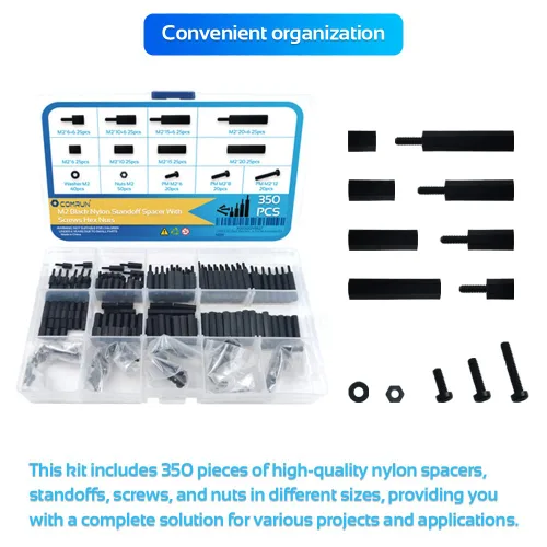 Miniatura 5 de 350 piezas M2 negro macho hembra de nailon hexagonal espaciador Standoff tornillo tuerca kit de surtido (negro) para PCB placa base de circuito