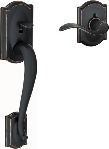 Miniatura 9 de SCHLAGE FE285 622 Acc CAM LH Juego de Manijas Mitad Inferior, Moldura Interior Camelot, Negro Mate