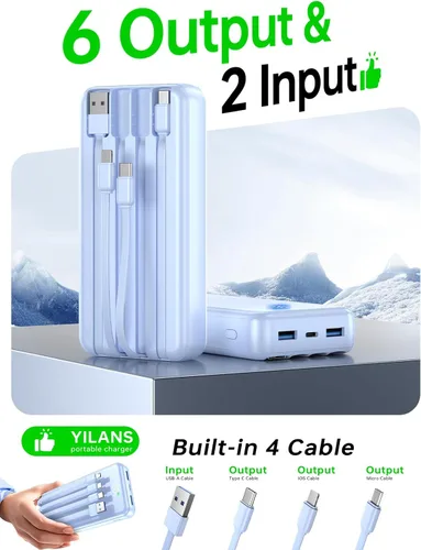 Miniatura 2 de Portable Charger,50000mAh Power Bank Built-in Cable, 22.5W PD USB C In & Out Fast Charging, External Battery Pack with 6 Output & 2 Input, Travel