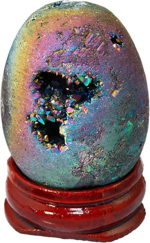 Miniatura 11 de Nupuyai Esfera de ágata de geoda druzy revestida de titanio con soporte de madera, bola de cuarzo de cristal de energía curativa para decoración
