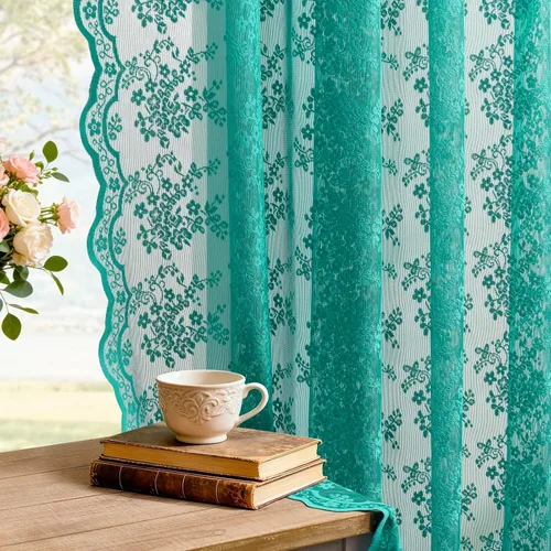 Miniatura 63 de YJ YANJUN Cortinas traslúcidas negras de 54 pulgadas de largo, panel de cortina de encaje gótico victoriano para cocina, cortinas cortas de Negro