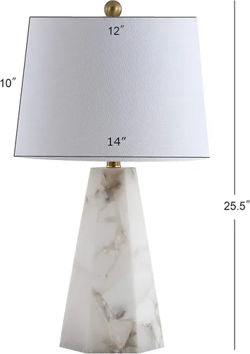 Miniatura 4 de JONATHAN Y Lámpara de mesa moderna de alabastro natural/latón dorado de 25.5 pulgadas para dormitorio, pantalla de lino blanco, lámpara de mesita