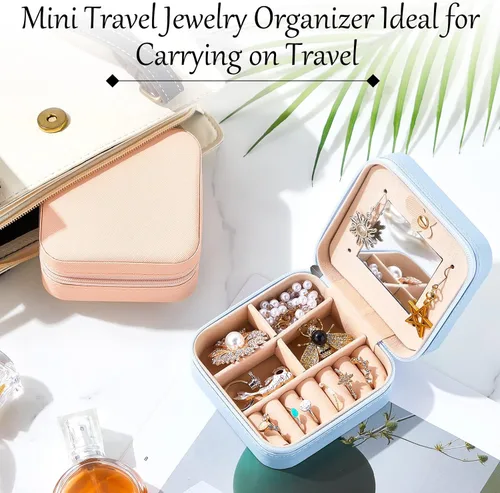 Miniatura 24 de Joyero de viaje de 10 piezas, cajas de regalo de dama de honor, organizador de viaje con espejo, caja pequeña de joyería, mini caja organizadora