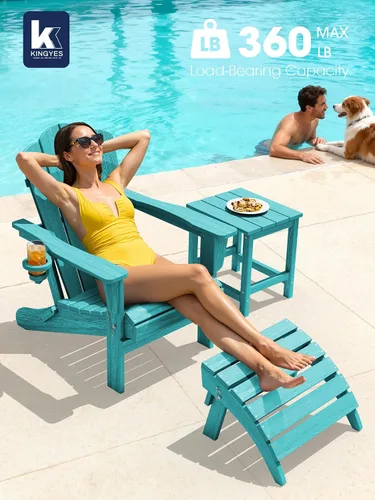 Miniatura 10 de KINGYES Silla plegable Adirondack, sillas de patio HDPE para todo clima, silla de césped con textura de madera para junto a la piscina, patio Aruba