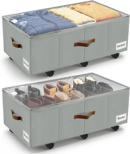 Miniatura 9 de Almacenamiento debajo de la cama con ruedas, almacenamiento debajo de la cama con paredes laterales/parte inferior resistentes, cubierta