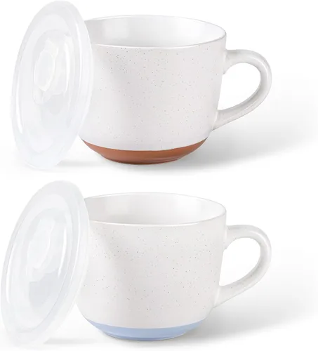 Miniatura 14 de AmorArc Tazas de sopa de cerámica con tapa, tazas grandes de sopa de 710 ml con asa para café, cereal, ensalada, fideos, té, tazas de sopa con tapa