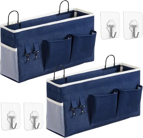 Miniatura 13 de 2 bolsas grandes para colgar en la pared, organizador de bolsillos de tela de lino para puerta, armario, impermeable, multifuncional, para sala de 2