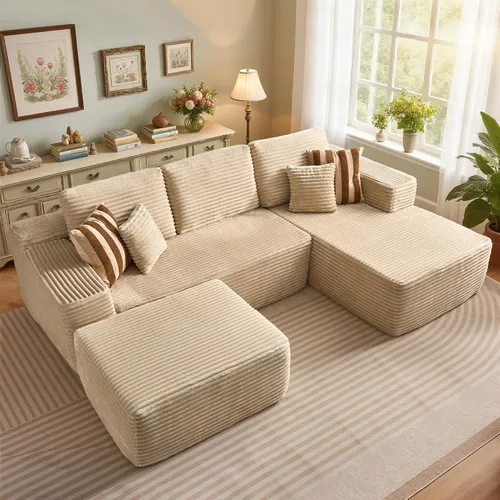 Miniatura 42 de 106" Cloud Boneless Couch with Chaise, L-Shape Deep Seat Sectional Couches, No Assembly Required, Convertible Modular Sleeper Sofa Bed, Living Room