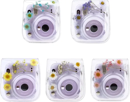 Miniatura 7 de Mini11 - Funda transparente para Instax Mini 11/9/8/8+/40 Cámara instantánea con flores secas de PVC con correa ajustable