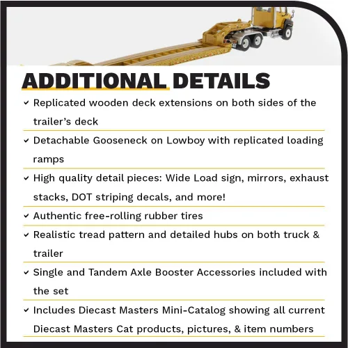 Miniatura 5 de Diecast Masters Tractor de cabina de día Caterpillar CT660 a escala 1:50 y remolque XL120 Lowboy Camiones para gatos y equipos de construcción