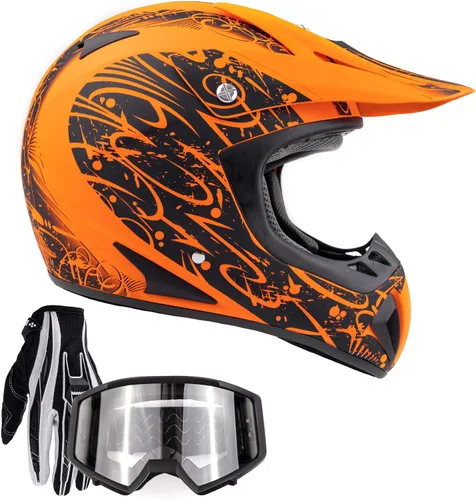 Miniatura 4 de Typhoon - Casco de motocicleta ATV con gafas y guantes, equipo de protección de carreras todoterreno certificado por DOT para adultos/adolescentes