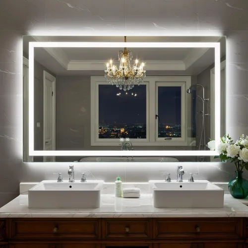 Miniatura 38 de Espejo de baño LED de 24 x 32 pulgadas con luces, espejo de tocador de baño con marco negro con luz frontal + retroiluminación para pared, vidrio