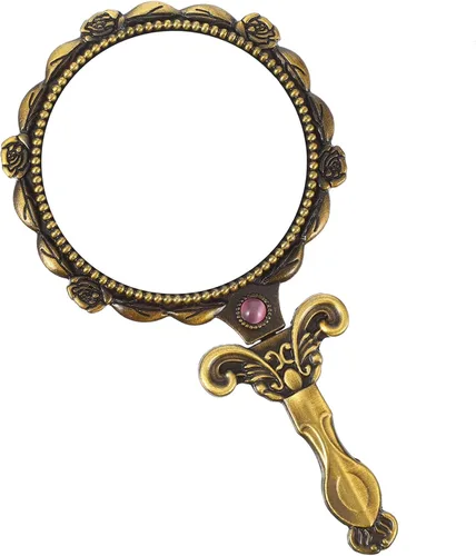 Lurrose Espejo vintage plegable de mano portátil, maquillaje de rosa en relieve, flor decorativa, mini mesa para mujeres y niñas, maquillaje facial