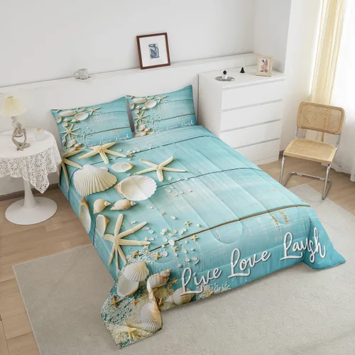 Miniatura 3 de Erosebridal Edredón de conchas marinas de estrellas de mar, conchas marinas, juegos de ropa de cama y colecciones de animales costeros, edredón