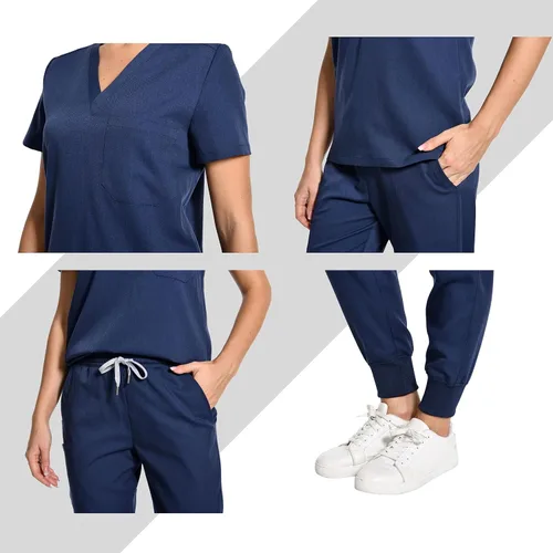 Miniatura 5 de PuriPure Conjunto de ropa quirúrgica para mujer, uniforme de enfermera, pantalones deportivos clásicos con cuello en V y pantalones quirúrgicos