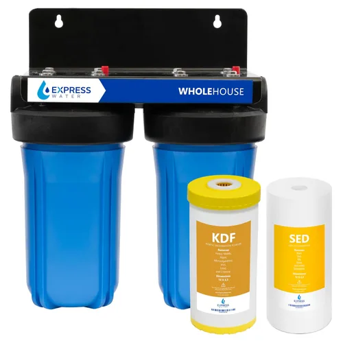 Express Water - Sistema de filtro de agua para toda la casa - Sistema de filtración de agua de 2 etapas - Filtros de sedimentos y KDF - Reduce los
