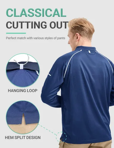 Miniatura 5 de BVVU Polo para hombre, manga larga, corta, táctica, para golf, absorbe la humedad, con cuello