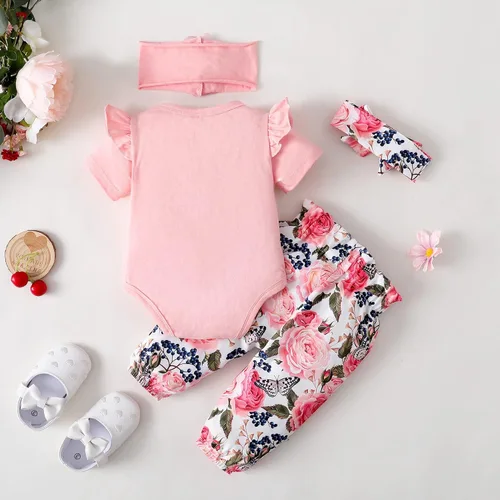Miniatura 19 de SUNNY PIGGY Ropa para bebé recién nacida, con volantes, mameluco de algodón floral, conjunto de pantalones de algodón para niñas