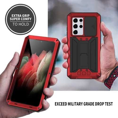 Miniatura 5 de Compatible con Samsung Galaxy S21 Ultra 5G, aluminio metal Gorilla Glass a prueba de golpes militar resistente funda protectora rígida