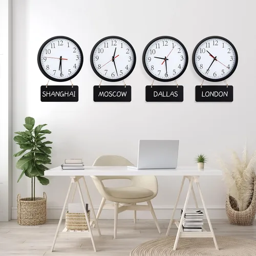 Miniatura 6 de Relojes de pared silenciosos con pizarras y marcador, relojes redondos de varias zonas horarias a pilas para el hogar, cocina, escuela, oficina