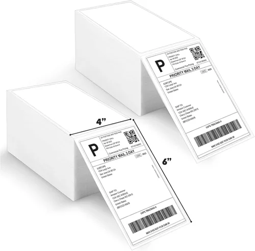 Fanfold - Etiquetas térmicas directas de 4 x 6 pulgadas, dos etiquetas en total de 1000, grado comercial, adhesivo y perforado de alta calidad,