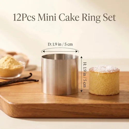Miniatura 2 de 12 mini anillos redondos para tartas de 2 pulgadas, molde de flan de postre de mousse de acero inoxidable, pequeños aros de pastelería de grado