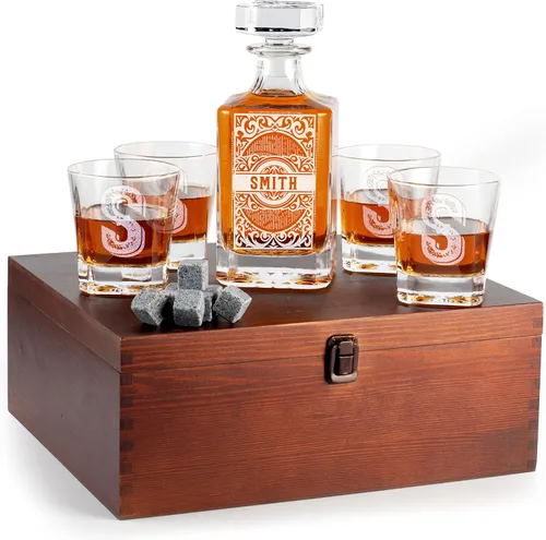 Miniatura 10 de Juego de decantador de whisky personalizado – Juego de regalo de licor personalizado de 5 piezas con 4 vasos y decantador grabado – 27.1 fl oz