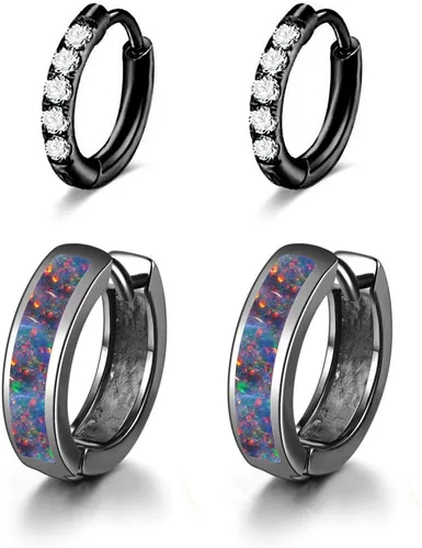Miniatura 91 de CiNily Aretes Huggie de ópalo con bisagras, chapados en oro, hipoalergénicos, pequeños aretes de aro para mujeres, adolescentes, niñas, hombres