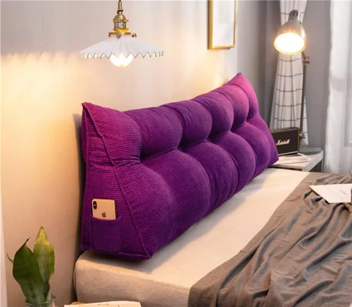Miniatura 11 de Almohada triangular de cuña tamaño individual XL con un bolsillo lateral, cojín grande para cabecero, respaldo, almohadas de cuña con funda Gris