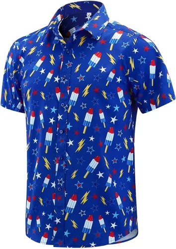 Miniatura 30 de EUOW - Camisas hawaianas para hombre de manga corta con botones, estampadas para la playa y el verano