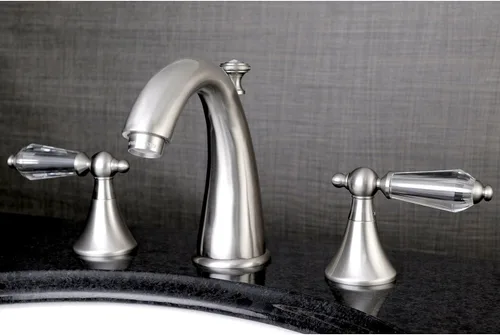 Miniatura 2 de Kingston Brass KS2978WLL Grifo de lavabo generalizado con manija de palanca de cristal, 5-1/2 pulgadas en alcance de la boquilla, níquel cepillado