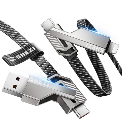 Miniatura 15 de Cable USB C ultra corto 4 en 1 de 0.6 pies compatible con cable Lightning [carga rápida y transferencia de datos] cable de carga plano trenzado