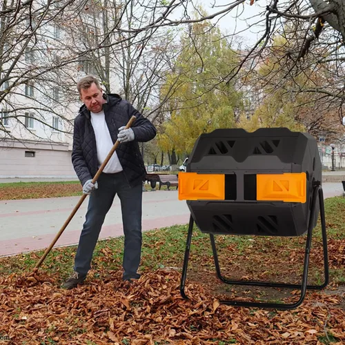 Miniatura 8 de Contenedor de compost, 43 galones de compostaje de cocina, contenedores de compostaje giratorios, puertas correderas de doble cámara para patio