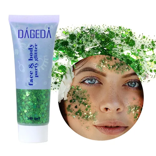 Miniatura 24 de DAGEDA Gel de purpurina corporal, lentejuelas de gel corporal con purpurina para la cara, sombra de ojos líquida, purpurina gruesa para cara, Sirena