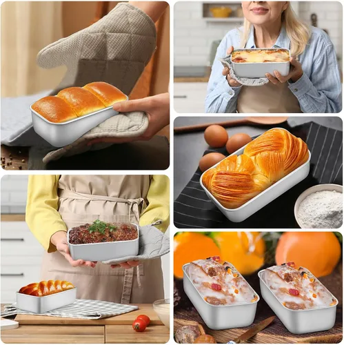 Miniatura 6 de LIANYU Paquete de 4 mini moldes para hornear pan, 6.3 x 3.5 pulgadas, molde pequeño de acero inoxidable para pan casero, molde de hojalata