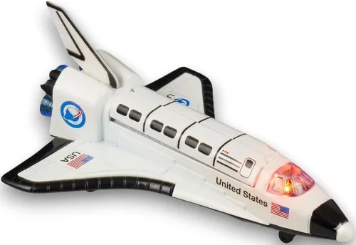 Transbordador espacial fundido a troquel (6 pulgadas) con luces, sonido y movimiento de retroceso (paquete de 1) funciona con pilas, nave espacial