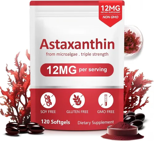 VOFANK Astaxantina 12 mg, suplementos de astaxantina premium con actividad antioxidante, apoya los ojos, las articulaciones, el sistema