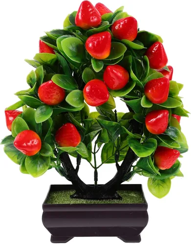 Planta de fresa sintética en maceta de 9.45 pulgadas, bonsái artificial, adornos falsos para decoración de mesa en el hogar, oficina, decoración de