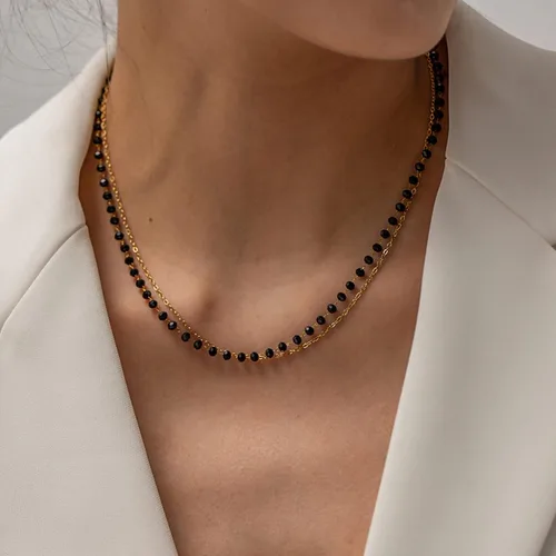 Miniatura 2 de CANDYFANCY Collar delicado para mujer, chapado en oro de 18 quilates, collar en capas de acero inoxidable con cuentas de circonita cúbica